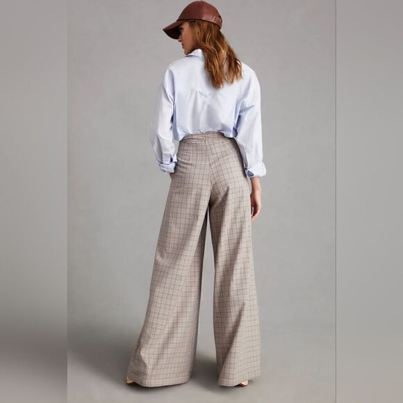 Anthropologie Corey Lynn Calter Pleated Wide-Leg Plaid Trousers Size Medium NWT - Picture 5 of 12